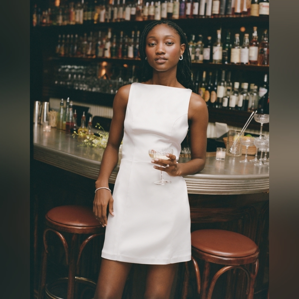 Abercrombie XSP White Mini Dress Slash Neck
